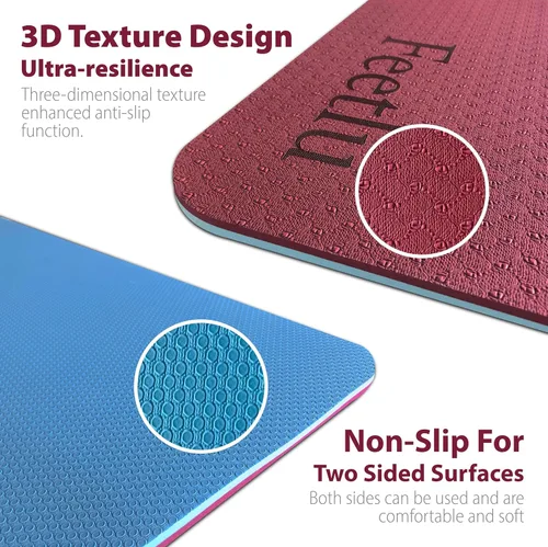 Miniatura 3 de Tapete de yoga para ejercicios extra grueso con correa - 2/5 pulgadas (10 mm), tapete antideslizante para entrenamiento de yoga, pilates y Rojo