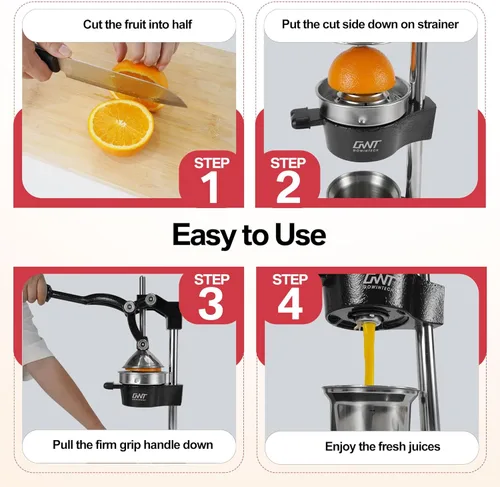 Miniatura 6 de Exprimidor manual de 45,7 cm de altura, comercial, de hierro fundido resistente, para exprimir naranjas, cítricos, limones, limas, pomelo y Negro