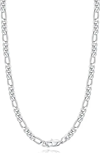 Jewlpire Silver Chain Gold Chain for Men Boys, 14k Gold Plated Men's Necklaces Figaro Chain 5.5mm7mm Mens Chain 161820222426 inch