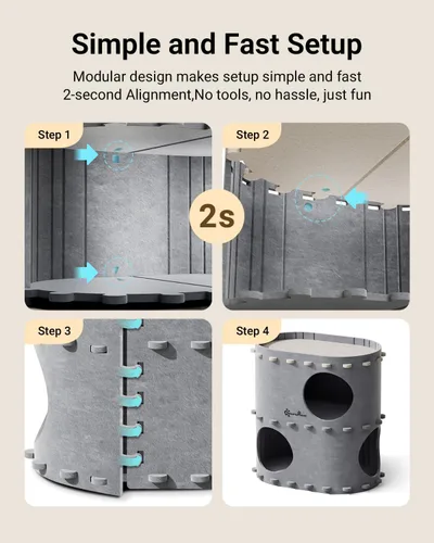 Miniatura 8 de DownyPaws Casa para Gatos de Interior, Cama Cueva para Gatos Plegable de 2 Pisos, Cama Túnel de Fieltro para Gatos Condominio, Cubo Escondite