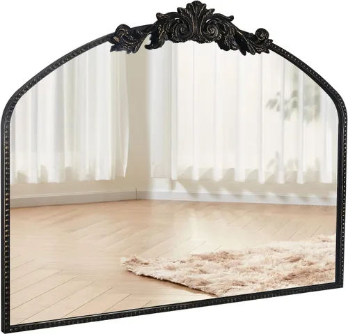 Miniatura 9 de Espejo de Pie Vintage Negro Antiguo Arqueado de Cuerpo Completo 22"X65", Espejo de Cuerpo Barroco Tradicional Elegante de Pie con Marco de Metal