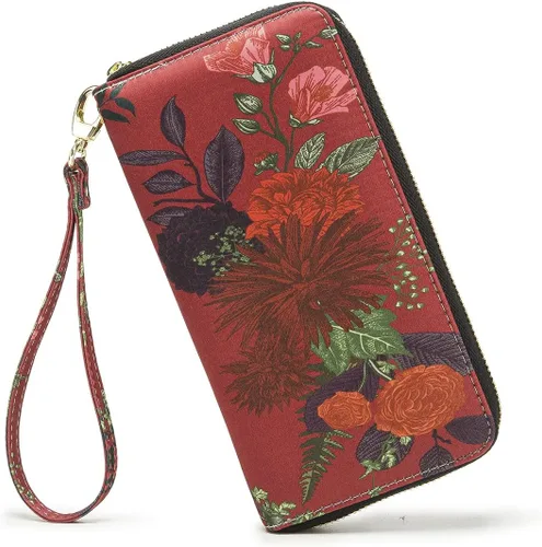 Miniatura 68 de Cartera de mano para mujer, estilo bohemio, con RFID, elegante, espaciosa con correa para viajes, capacidad para tarjetas, teléfono, dinero