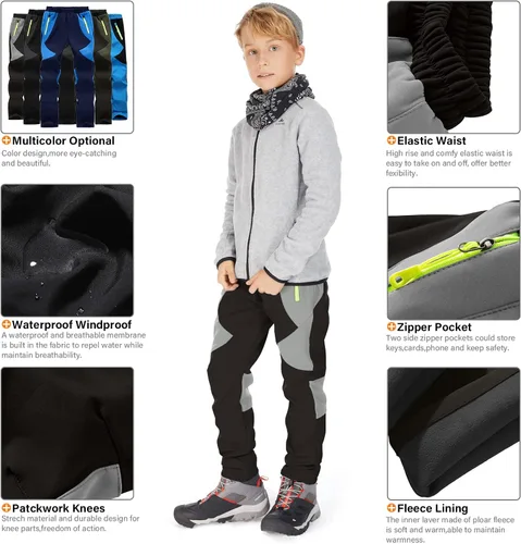Miniatura 4 de Pantalones de esquí de nieve para niños, senderismo, niños, niñas, impermeables, resistentes al viento, forro polar cálido y aislado