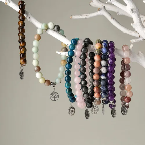 Miniatura 3 de Hevont Regalos de árbol de la vida para mujeres, pulseras de relajación curativas de piedra natural de 0.315 pulgadas (0.315 in), piedras de cristal
