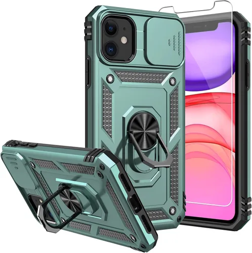 Miniatura 13 de Funda para iPhone 11 de 6.1 pulgadas, con protectores de pantalla y funda para cámara, [grado militar] de 16 pies. Funda a prueba de caídas con Negro