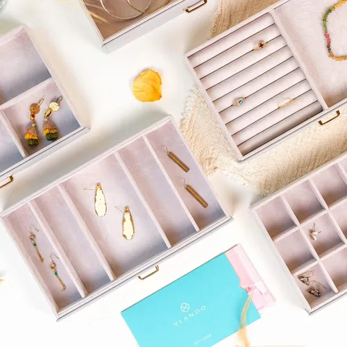 Miniatura 6 de Vlando Enormes cajas de joyería de 6 niveles para regalo de Navidad, día de Acción de Gracias, aretes, anillos, collar, reloj, estuche organizador