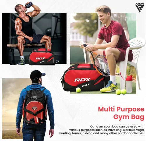 Miniatura 6 de RDX Bolsa de gimnasio de 50 litros con compartimento ventilado para zapatos, mochila todo en uno, bolsa de lona para deportes de fitness, artes