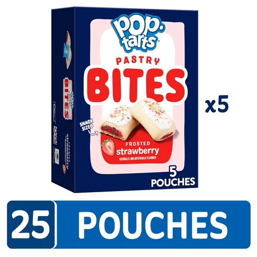 Miniatura 5 de Pop-Tarts Bocaditos de pastelería horneados, aperitivos para niños, almuerzo escolar, fresa esmerilada (5 cajas, 25 bolsas)