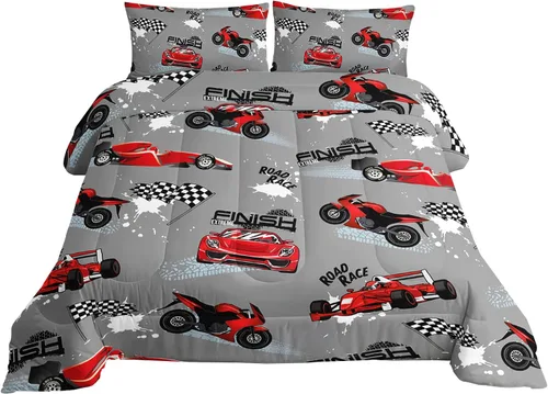 Miniatura 3 de Juego de edredón para niños Axolotl, tamaño individual, juego de ropa de cama con diseño de autos de carreras para niños, niñas, adolescentes