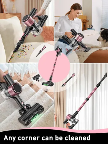 Miniatura 16 de VICEASE Aspiradora inalámbrica, potente succión 8 en 1, aspiradora ligera para el hogar, pantalla LED, 3 modos de succión, aspiradora de batería