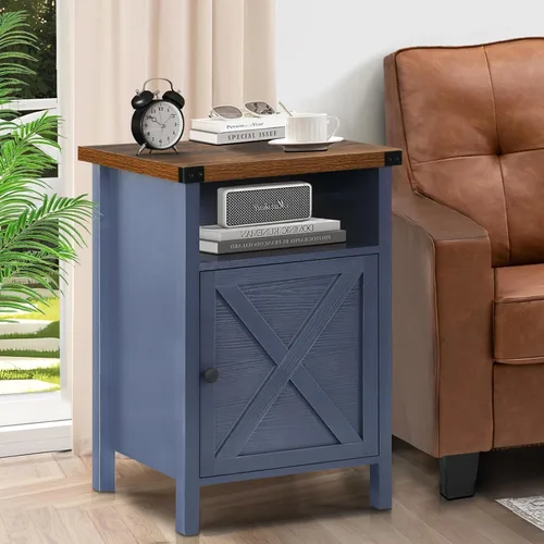 Miniatura 8 de Catrimown - Mesita de noche estilo granja con puerta de granero y estante, mesa auxiliar, mesa de centro rústica para dormitorio, sala de estar
