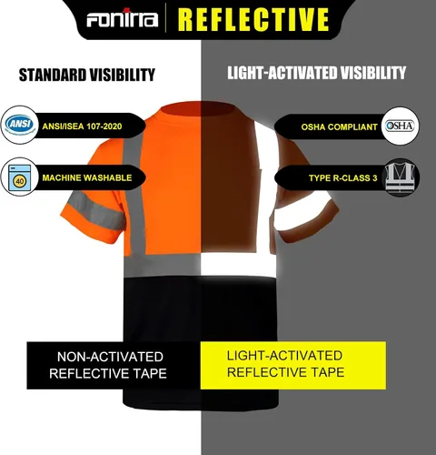 Miniatura 6 de FONIRRA Paquete de 3 camisas reflectantes de seguridad de alta visibilidad para hombres de alta visibilidad para trabajo de construcción con manga