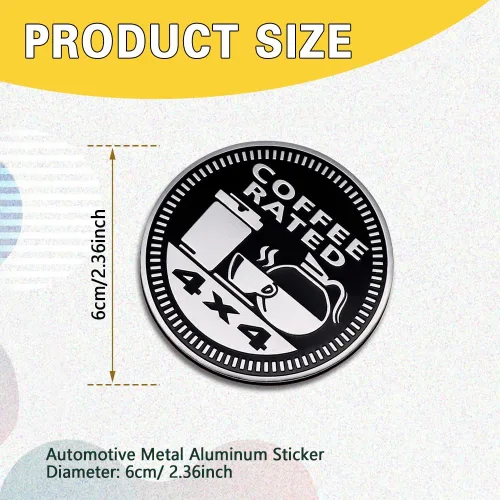 Miniatura 2 de Insignias de metal 3D para automóvil, emblema de café de 4 x 4, insignia redonda de decoración exterior automotriz para automóviles, camiones, SUV