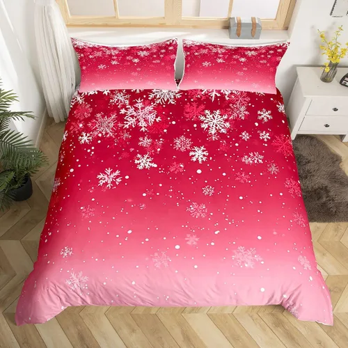 Miniatura 39 de Juego de ropa de cama de 3 piezas con diseño de muñeco de nieve, funda de edredón con temática de invierno, funda de edredón con temática de Feliz