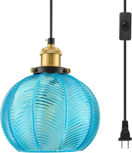 Miniatura 13 de Lámpara colgante moderna de enchufe, lámpara colgante de cristal de 7.8 pulgadas con cable de enchufe ajustable de 14.76 pies, lámpara colgante