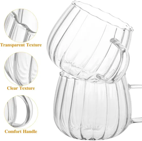Miniatura 3 de STOBOK 2 tazas transparentes, 11.8 fl oz, tazas de vidrio en forma de calabaza con mango para leche, leche, capuchino, expreso, bebidas calientes