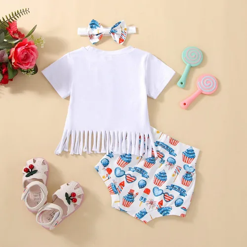 Miniatura 7 de Traje para bebé niña del 4 de julio, ropa para el Día de los Caídos con borlas, camiseta con bandera