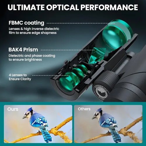 Miniatura 4 de Prismáticos profesionales HD de 15 x 45 para adultos de alta potencia con adaptador de teléfono, binoculares impermeables IPX7 con ocular grande