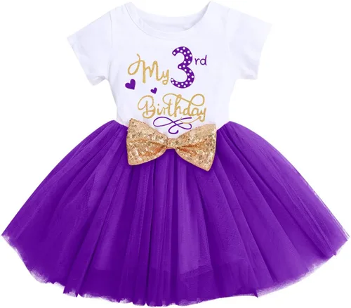 Miniatura 19 de IBTOM CASTLE - Vestido de princesa con falda tipo tutú para niñas que cumplan 1 o 2 años, incluye moñito con lentejuelas