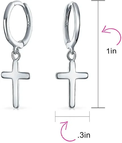 Miniatura 4 de Classic Simple Cuff Drop Dangle Religious Cross Earrings For Women Teen Lever Back Fish Hook Gold Plated .925 Sterling Silver