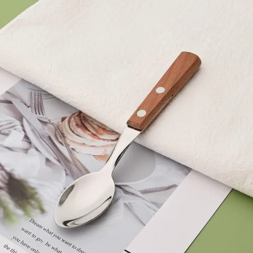 Miniatura 2 de Juego de 8 cucharas de espresso, juego de cubiertos de acero inoxidable 304 con mango de madera, cucharas pequeñas para postre, té, aperitivo, café