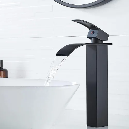 Miniatura 5 de VOTON - Grifo de baño cromado en cascada, de un solo agujero para lavabo, con cubierta Negro (T-Black)