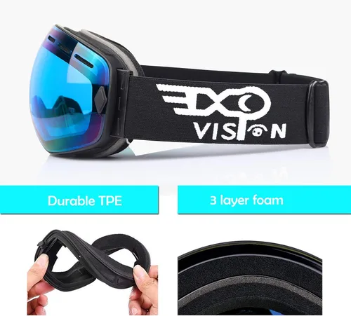 Miniatura 5 de EXP VISION Gafas de esquí de snowboard para hombres, mujeres y jóvenes, antiempañamiento OTG, gafas de nieve de invierno, lentes desmontables