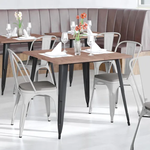 Miniatura 10 de BizChair Silla apilable comercial para interiores y exteriores con asiento de poliestireno, marco de metal dorado envejecido, asiento de poliresina