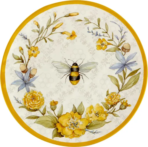 Certified International Bee Sweet - Platos llanos de melamina de 11 pulgadas, juego de 6, platos inastillables para exteriores con diseño floral y