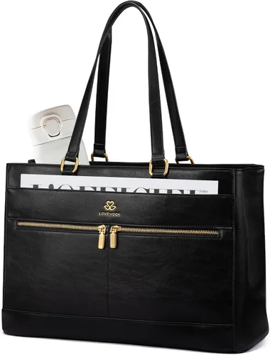 LOVEVOOK Bolsa para laptop para mujer, bolsas tote de trabajo vintage de 15.6 pulgadas para mujer, bolsa de cuero para maestros, bolso grande