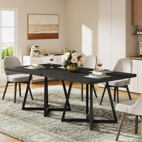 Miniatura 4 de Tribesigns Mesa de comedor cuadrada para 2, mesa de comedor industrial de 31.5 pulgadas con base de metal, mesa de cocina para comedor, espacio