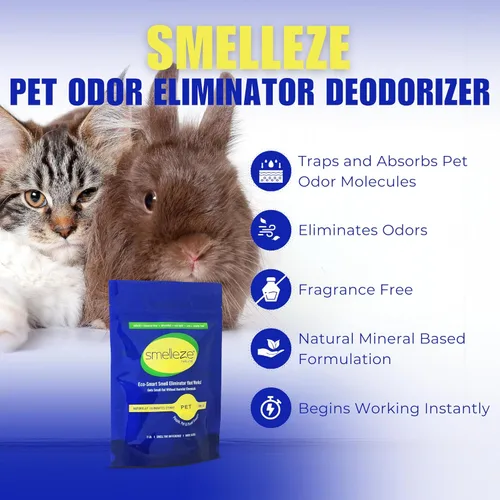 Miniatura 3 de SMELLEZE Desodorizador natural para eliminar olores de mascotas: 2 lb. Gránulos sin perfume eliminan el fuerte olor a residuos de mascotas. Perfecto