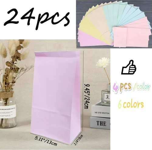 Miniatura 2 de 24 bolsas de regalo de cumpleaños, bolsas multicolor pastel para fiestas, bolsas de papel para dulces de 3 x 5 x 9 pulgadas, regalo de dulces sin