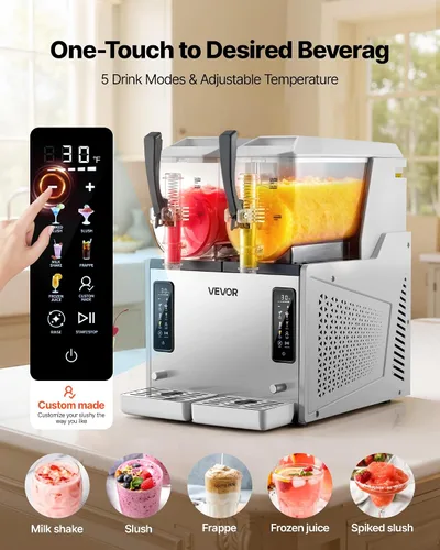 Miniatura 2 de VEVOR Máquina de granizado de 3 litros/100 onzas x 2 tanques para el hogar, no necesita hielo, fabricante de margaritas con autolimpieza