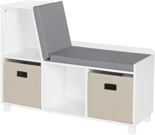 Miniatura 12 de RiverRidge Rincón de lectura para niños y banco de almacenamiento de cubos blancos con asiento acolchado cómodo y organizador de juguetes