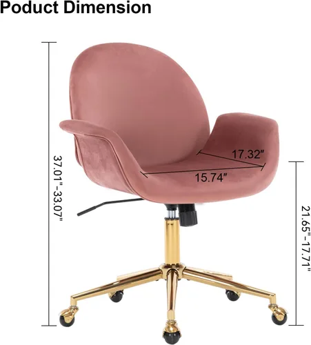 Miniatura 2 de Silla de escritorio de terciopelo rosa para oficina en casa con base dorada para mujeres y niñas, silla giratoria de maquillaje con almohada, silla