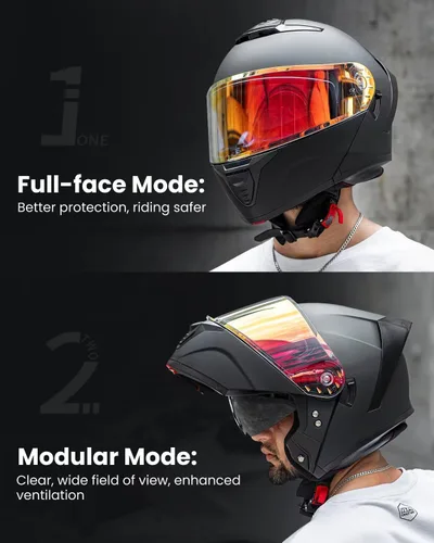 Miniatura 4 de ILM Casco modular de motocicleta para adultos, de cara completa, abatible, con doble visera, Street Bike Racing DOT modelo MM966