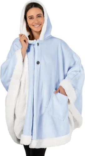 Miniatura 11 de PAVILIA Hooded Blanket Poncho for Women, Sherpa Shawl Wrap with Hood, Cozy Warm Wearable Throw with Pockets, Gift for Mom Azul marino