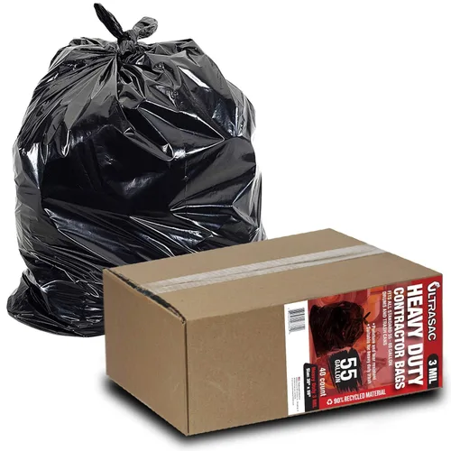 Ultrasac Bolsas para Contratistas de Servicio Pesado de 55 Galones - (40 Unidades, 3 MIL) - 38" x 58" - Forros Grandes de Plástico Negro para Botes