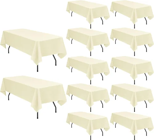 Pesonlook - Paquete de 12 manteles rectangulares de 60 x 102 pulgadas, color beige, para mesas rectangulares de 6 pies, mantel de tela lavable para