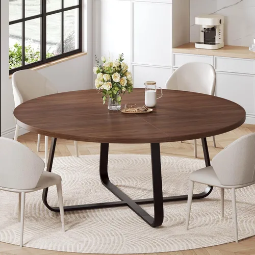 Miniatura 11 de LVB Mesa de comedor redonda negra de 42 pulgadas para 4 a 6, mesas de comedor circulares, mesas de cocina modernas de metal de madera, mesa