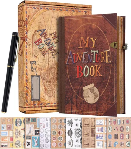 Miniatura 11 de Álbum de fotos para álbumes de recortes Nuestro Libro de Aventura, libro de memorias de cuero con palabras en relieve en 3D con 80 páginas