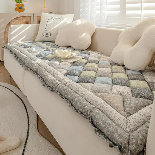 Miniatura 10 de vctops Funda Acolchada de Algodón Gruesa para Sofá para Perro Funda de Sofá Bohemia Hecha a Mano con Patchwork Funda de Sofá con Estampado Floral