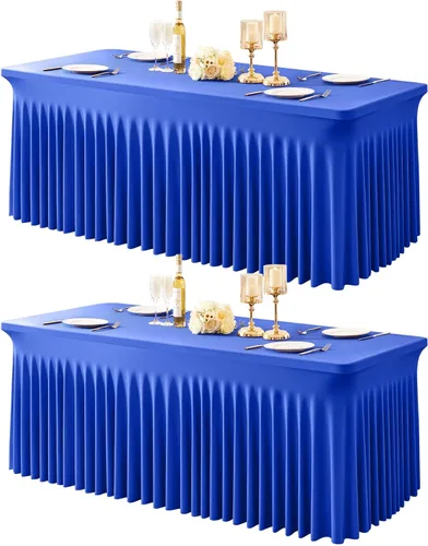 Miniatura 46 de Paquete de 1 manteles azul bebé para mesas rectangulares de 4 pies, cubiertas de mesa de spandex elástico de una pieza resistentes a las arrugas