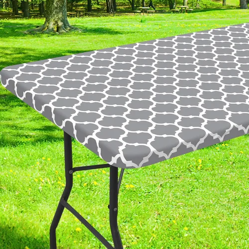 Miniatura 13 de Smiry Mantel cuadrado para mesa de pícnic, manteles de camping impermeables elásticos ajustables, protector de mantel de vinilo con respaldo de Gris