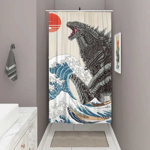 Divertido juego de cortinas de ducha pequeñas, divertidas cortinas de ducha angostas de monstruo de anime para baño, decoración de baño asiática