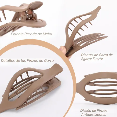 Miniatura 3 de 6 Paquetes de Pinzas Planas en Forma de Garra para Mujeres, Pinza de Cabello Plana Concord Francesa, Pinzas de Cabello Curvas Mate en Forma de Garra