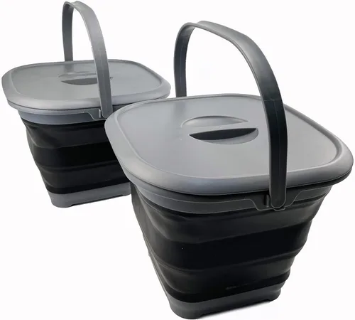 Miniatura 8 de SAMMART Cubo cuadrado plegable de 8.5 L (2.2 galones) con tapa/cubo de agua cuadrado plegable con tapa/bañera portátil con asa y tapa (gris/negro)