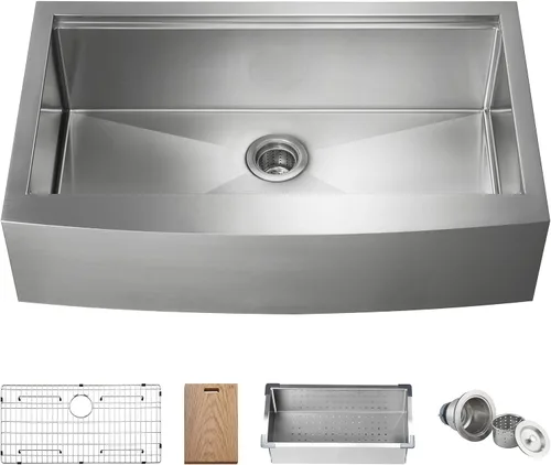 Miniatura 5 de KIBI Fregadero de cocina de 30 ″ de acero inoxidable, fregadero de estación de trabajo frontal con cuenco profundo de 10 pulgadas rejilla