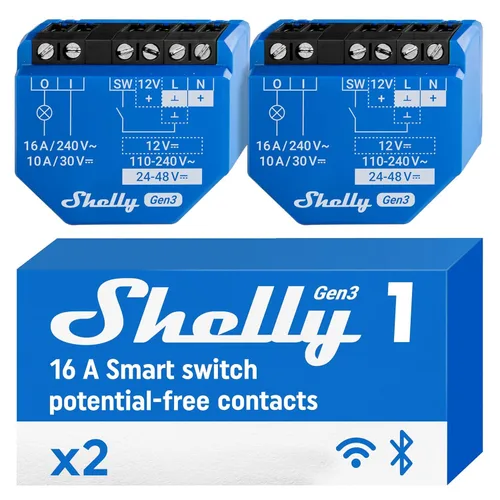 Miniatura 8 de Shelly 1 Gen3, interruptor de relé inteligente WiFi con contactos secos, 1 canal 16A, compatible con Alexa, Home Assistant, SmartThings y Google